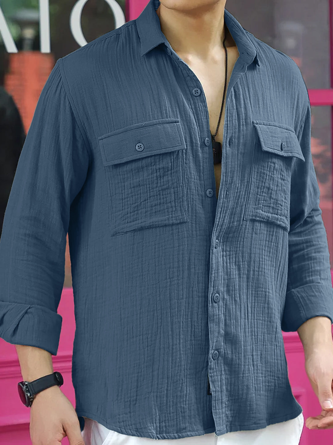 Vero Vibe Lucas Double Clothe Yale Blue Shirt