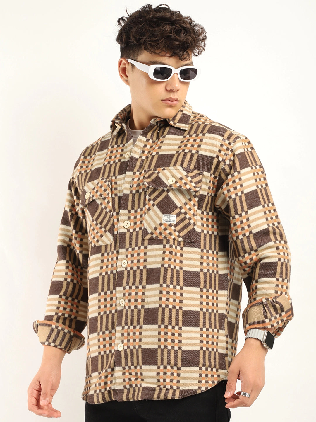 Fabric Falalen Checked Beige Full Shirt