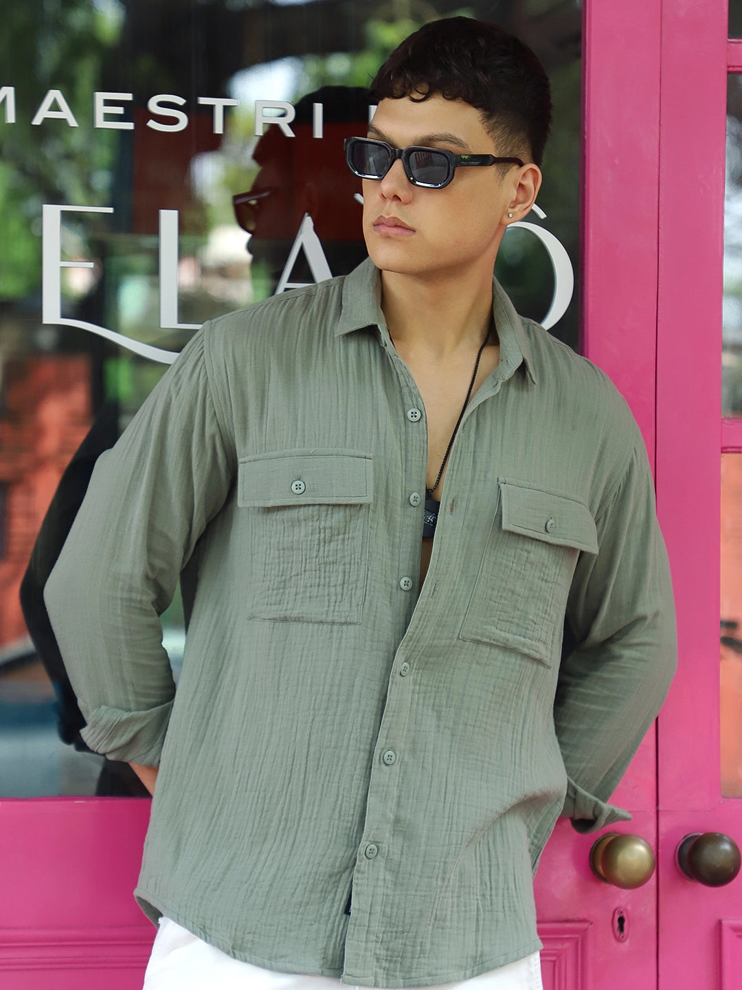 Vero Vibe Lucas Double Clothe Light Olive Shirt