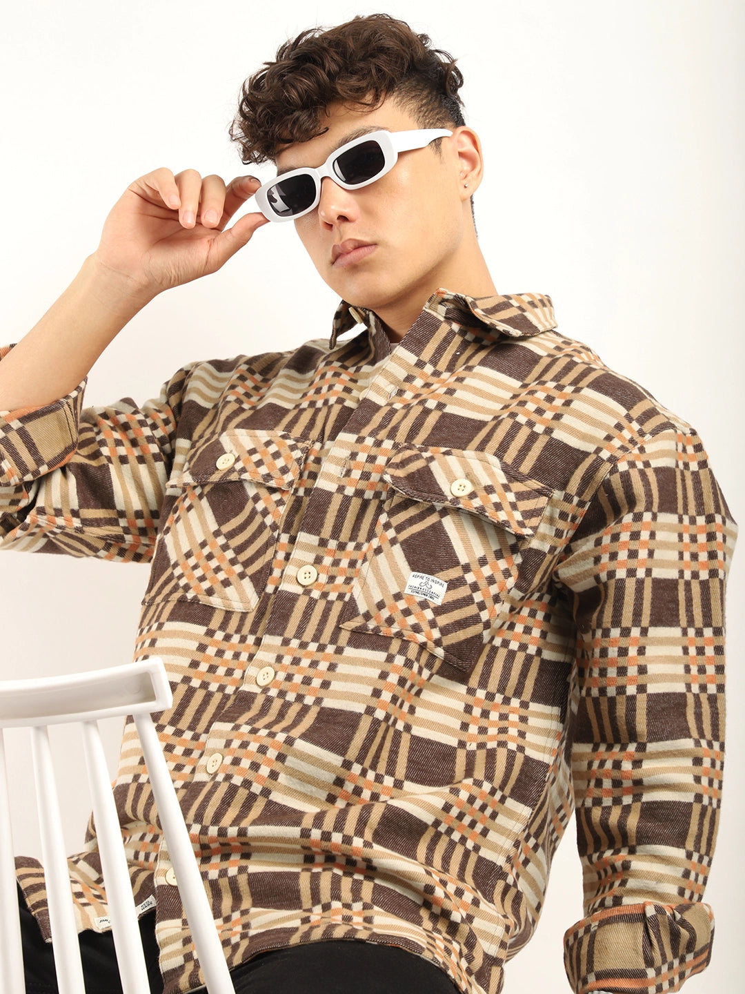 Fabric Falalen Checked Beige Full Shirt