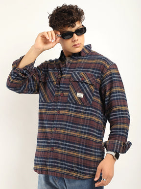 Fabric Falalen Checked Navy Full Shirt