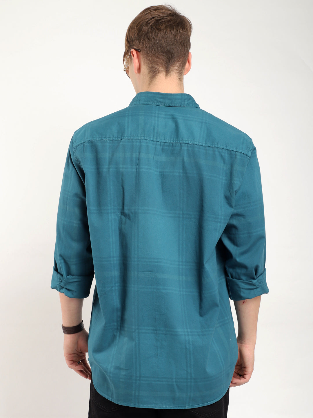 Scarlet Draying Washed Teal Check Full Sleeve Shirt