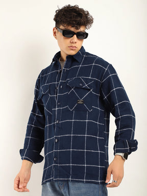 Fabric Bianca Checked Navy Full Sleeve Shirt