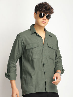 Alexei Linen Green Full Sleeve Shirt