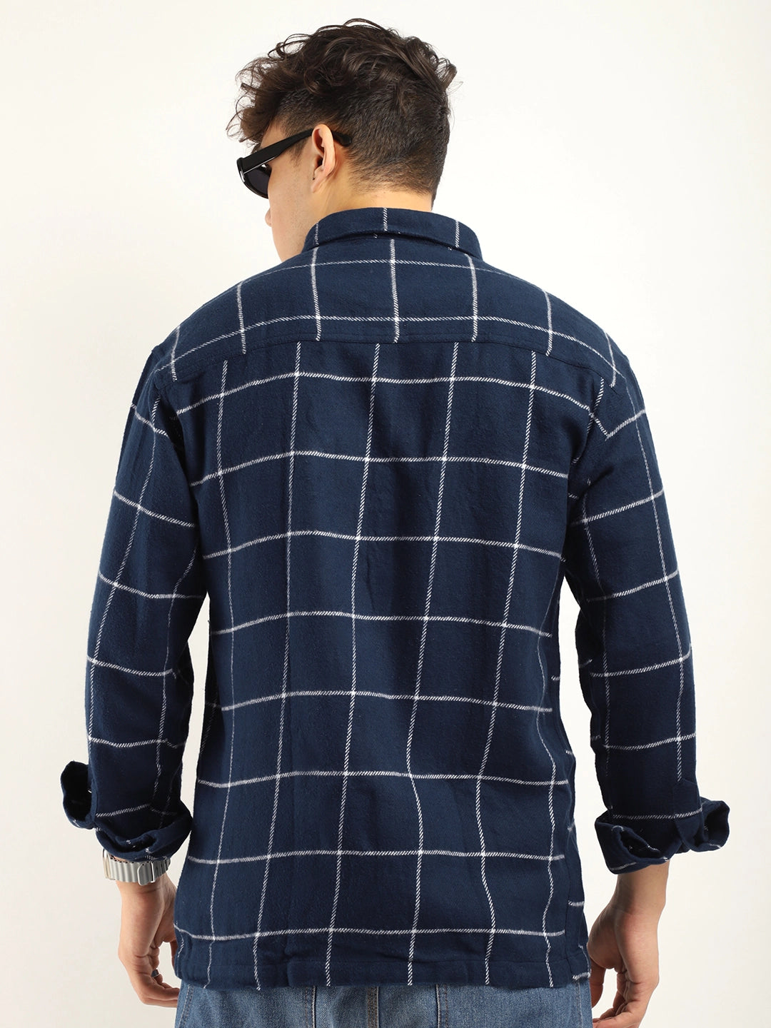 Fabric Bianca Checked Navy Full Sleeve Shirt