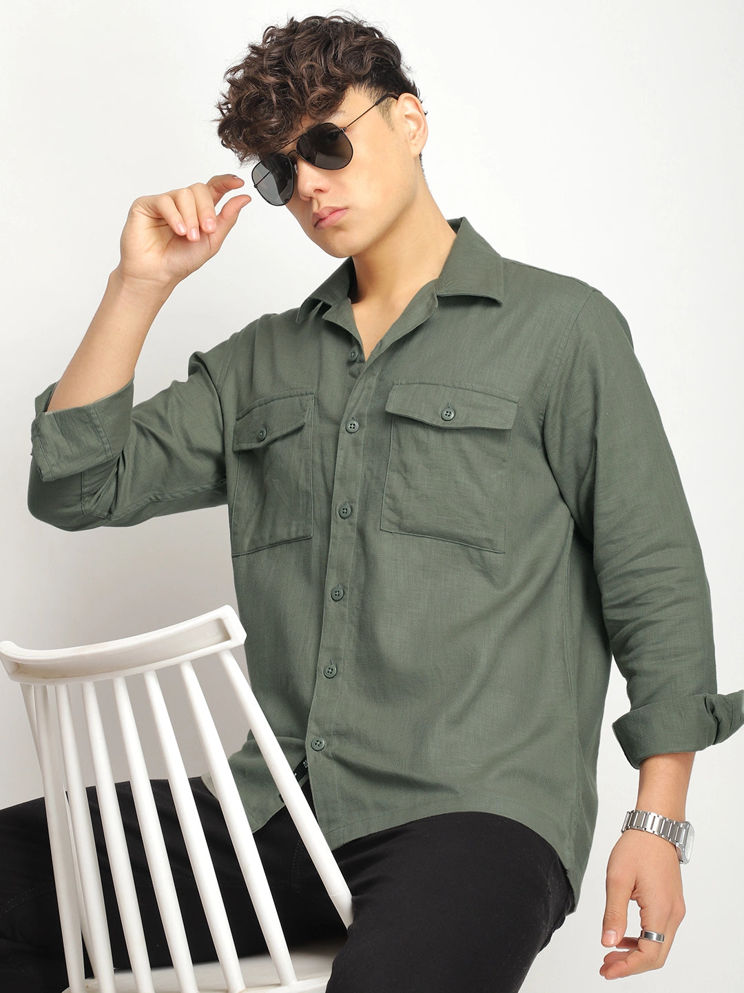 Alexei Linen Green Full Sleeve Shirt