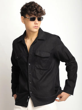 Alexei Linen Black Full Sleeve Shirt