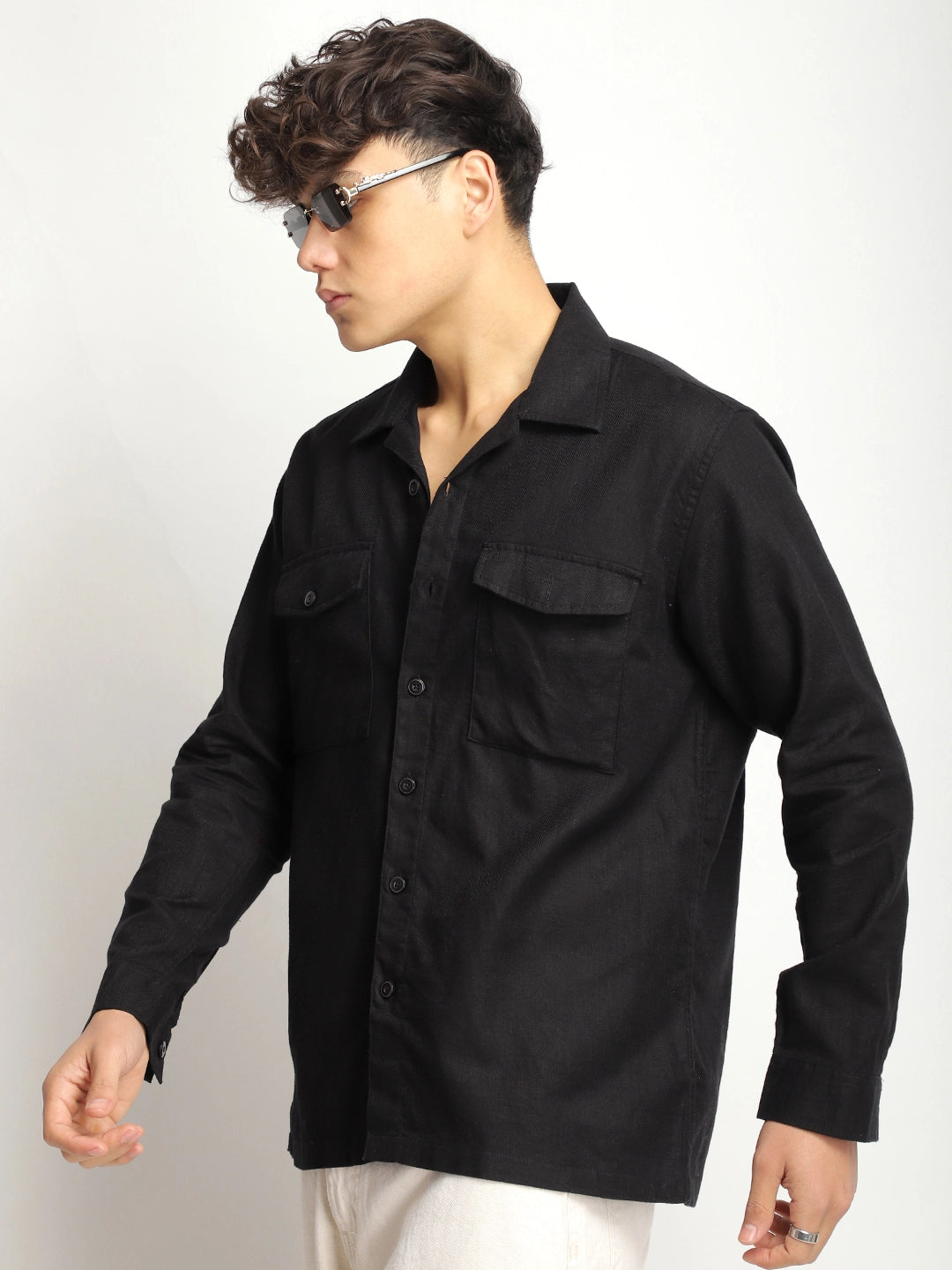 Alexei Linen Black Full Sleeve Shirt