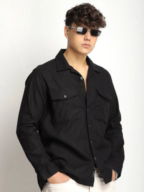 Alexei Linen Black Full Sleeve Shirt