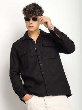 Alexei Linen Black Full Sleeve Shirt