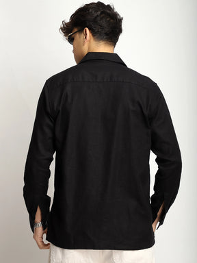 Alexei Linen Black Full Sleeve Shirt