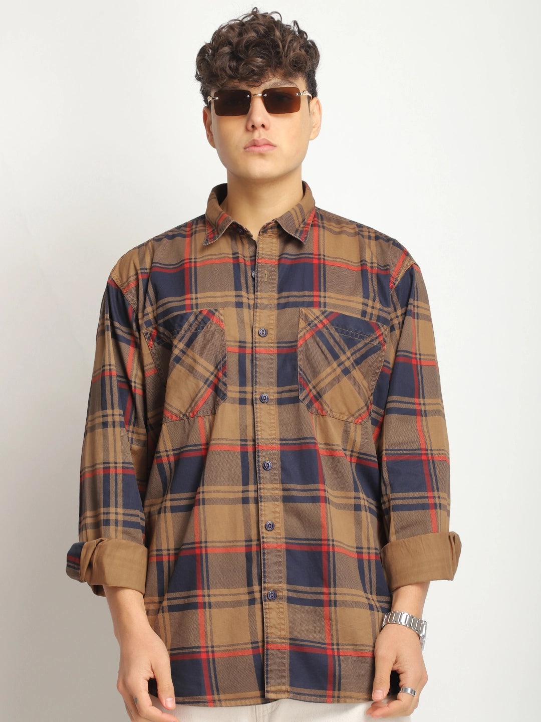 Luxe Link Washed Check Rust Full Sleeve Shirt