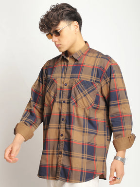 Luxe Link Washed Check Rust Full Sleeve Shirt