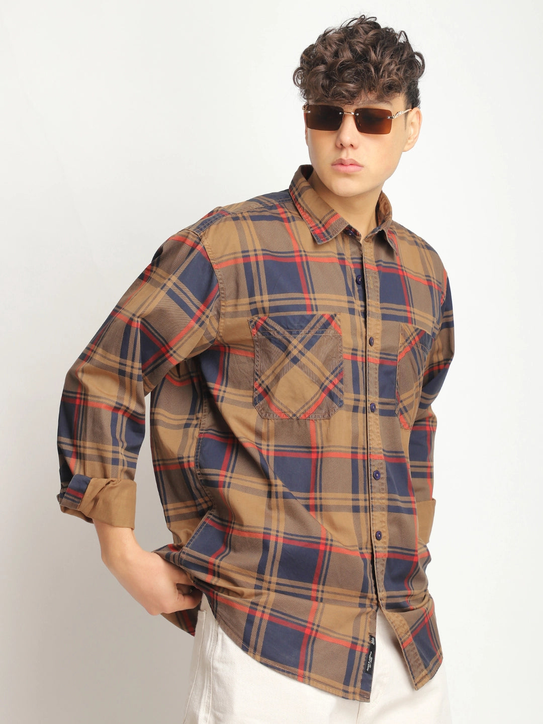 Luxe Link Washed Check Rust Full Sleeve Shirt