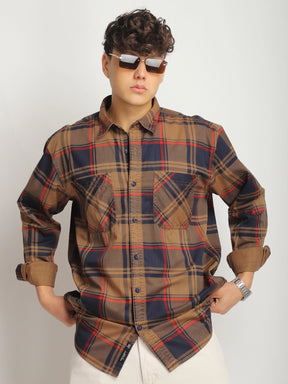 Luxe Link Washed Check Rust Full Sleeve Shirt