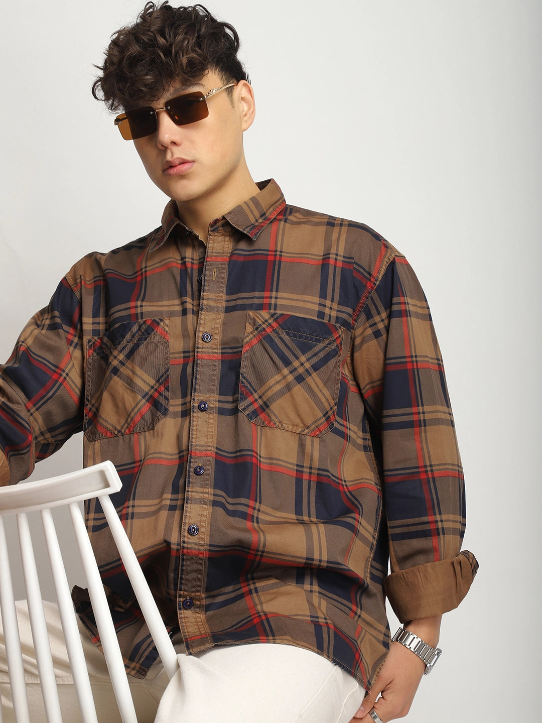 Luxe Link Washed Check Rust Full Sleeve Shirt