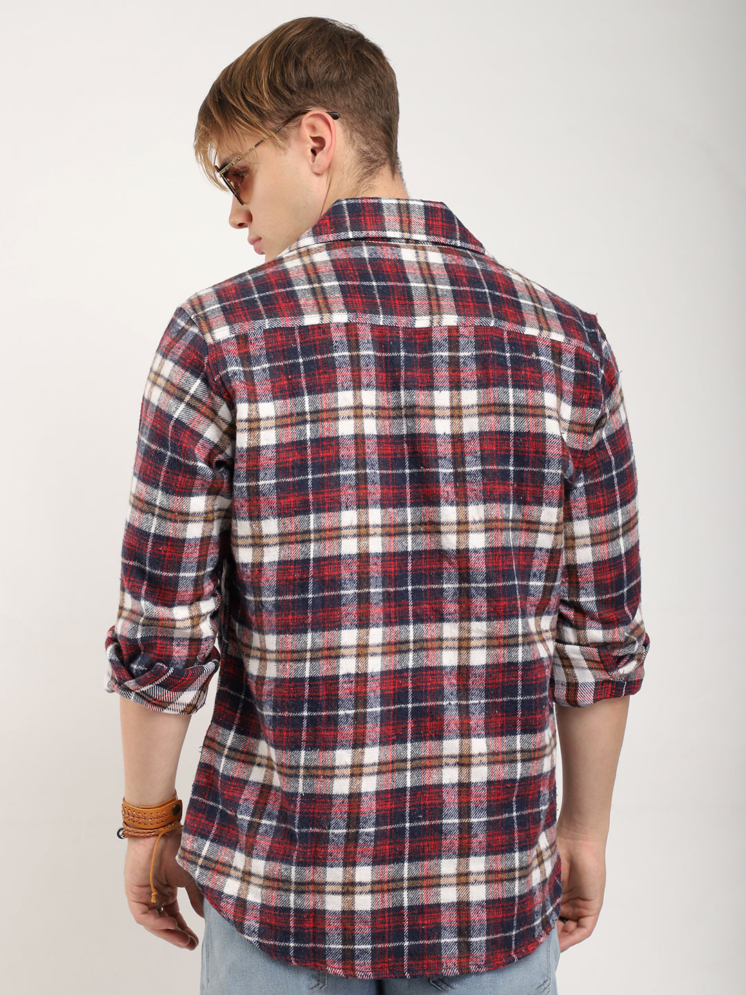 Streetwear Twill Flannel Check Navy & Red Double Pocket Shirt