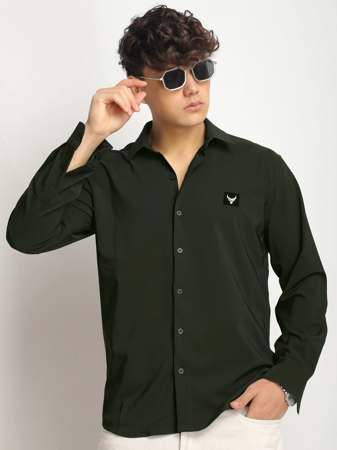 Andrey Stretchable Olive Green Full Sleeve Shirt