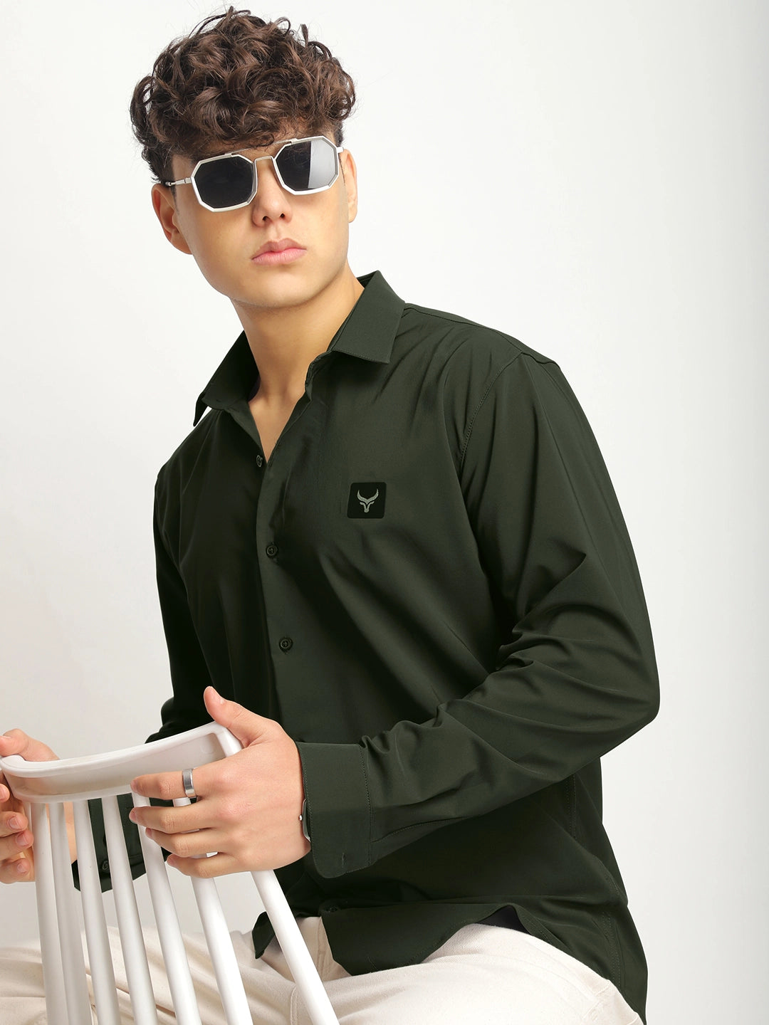 Andrey Stretchable Olive Green Full Sleeve Shirt