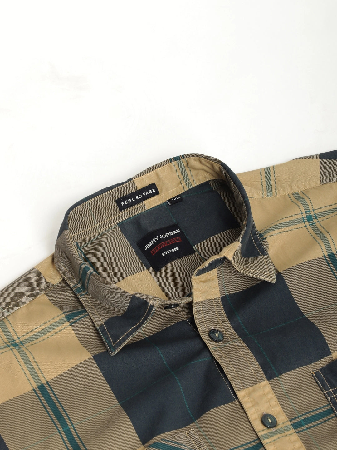 Luxe Link Washed Check Khaki Full Sleeve Shirt