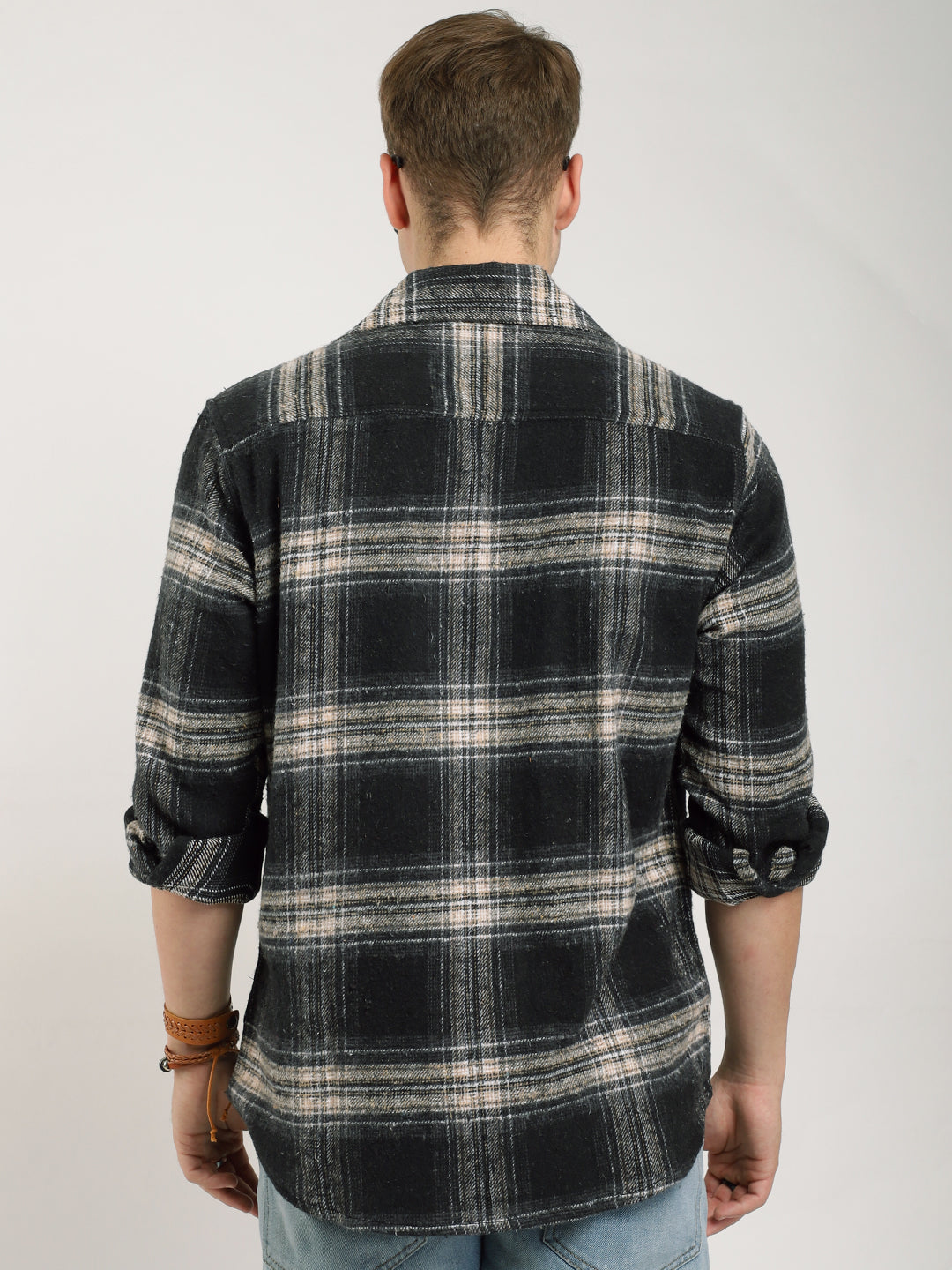 Streetwear Twill Flannel Check Black & Fawn Double Pocket Shirt