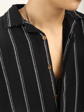 Black Jute Fabric Stripe Shirt