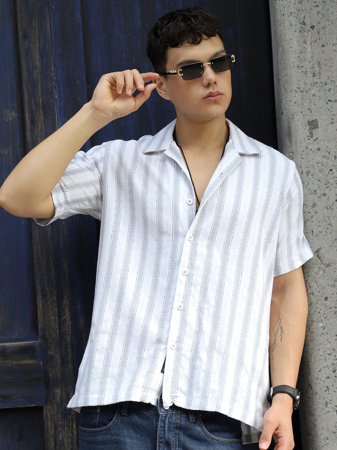 Monsoon Mood Grey Stripe Half Sleeve Shirt