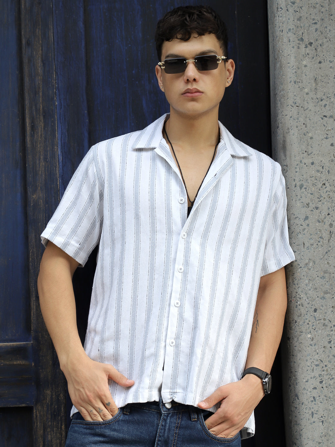 Monsoon Mood Grey Stripe Half Sleeve Shirt