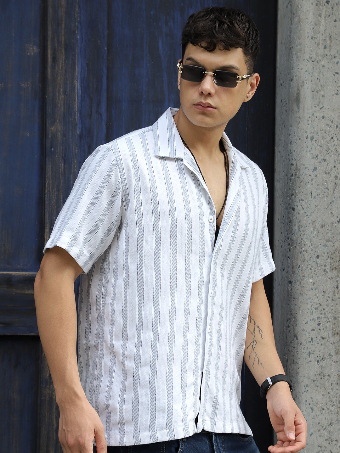 Monsoon Mood Grey Stripe Half Sleeve Shirt