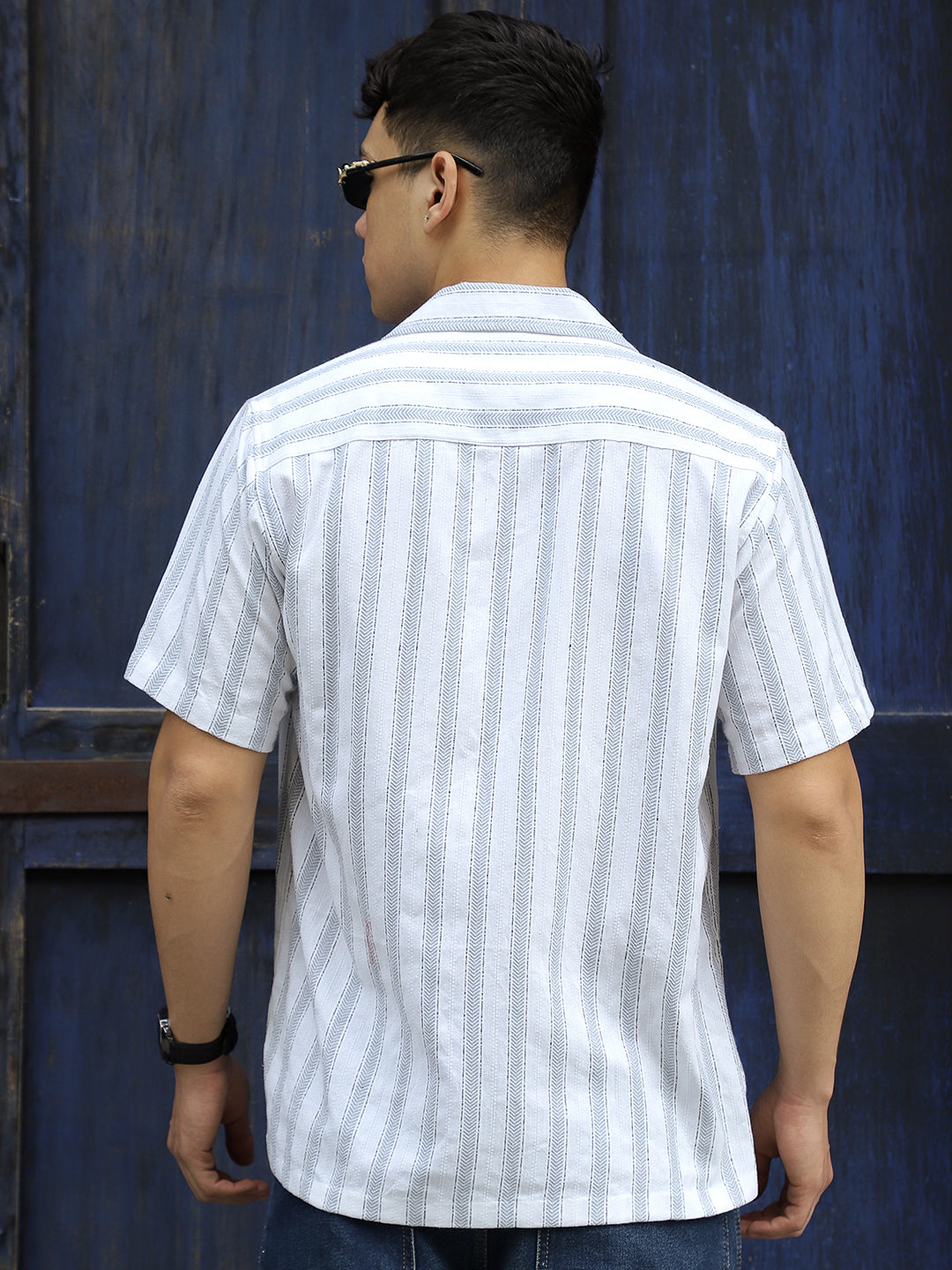 Monsoon Mood Grey Stripe Half Sleeve Shirt
