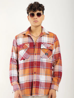 Infinite Brushed Orange Check Full Sleeve Shirt