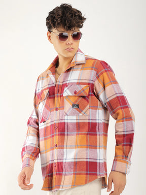 Infinite Brushed Orange Check Full Sleeve Shirt