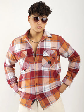 Infinite Brushed Orange Check Full Sleeve Shirt