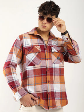 Infinite Brushed Orange Check Full Sleeve Shirt