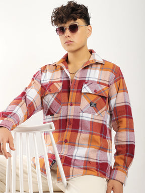 Infinite Brushed Orange Check Full Sleeve Shirt