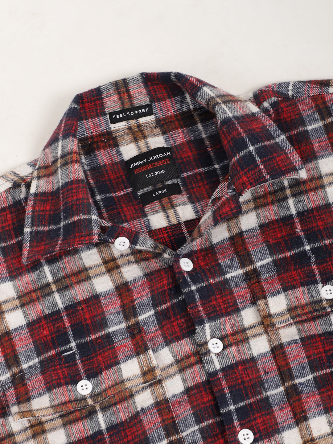 Streetwear Twill Flannel Check Navy & Red Double Pocket Shirt