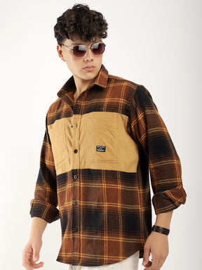 Brushing Corduroy Brown Full Sleeve Shirt