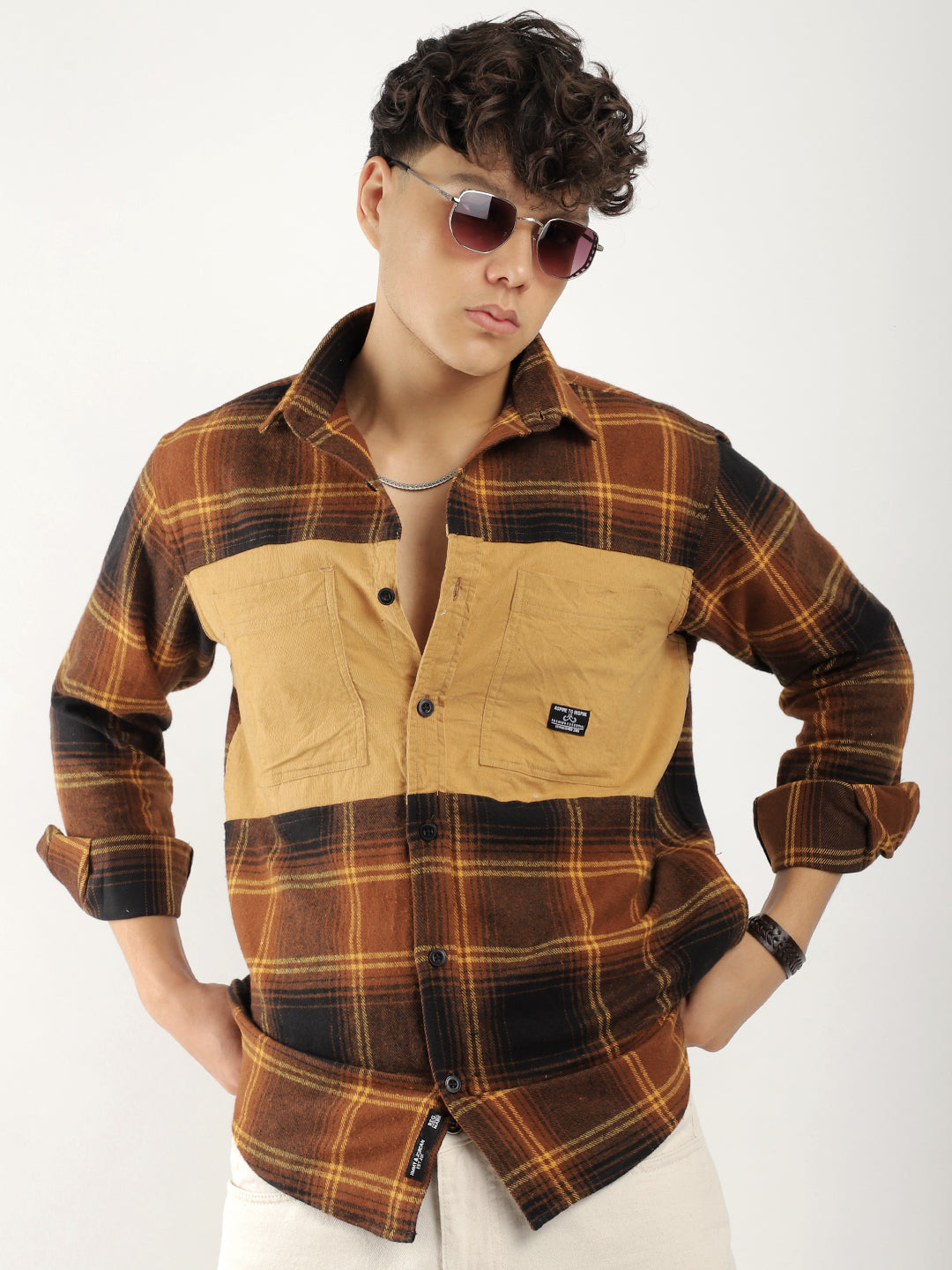 Brushing Corduroy Brown Full Sleeve Shirt