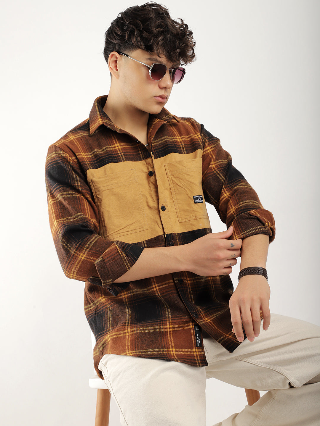 Brushing Corduroy Brown Full Sleeve Shirt