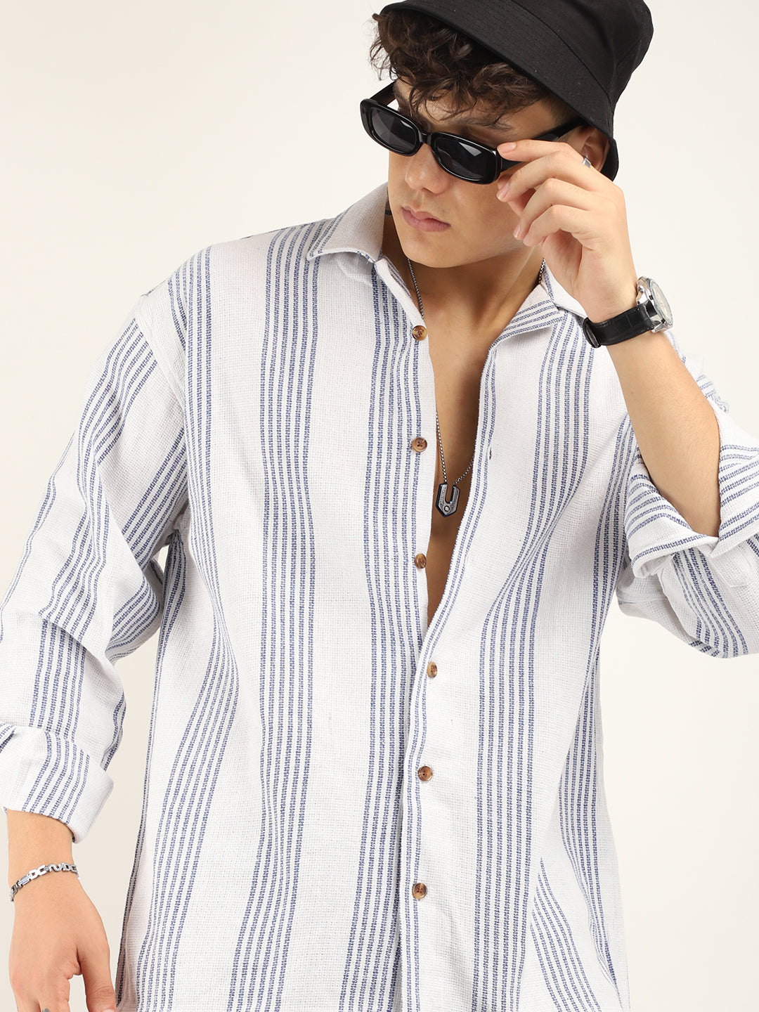 Blue Lining Jute Knitted Stripe Shirt