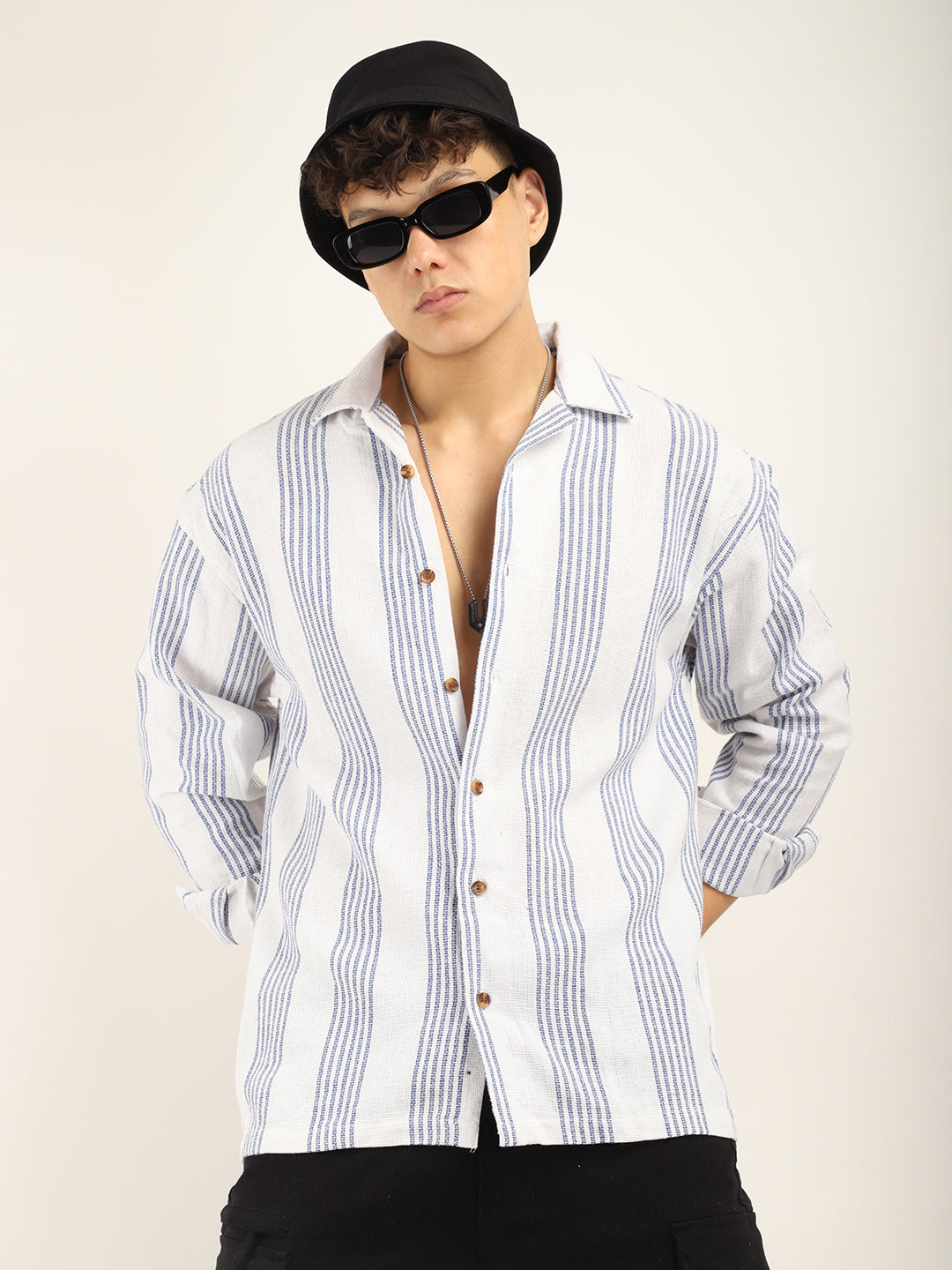 Blue Lining Jute Knitted Stripe Shirt