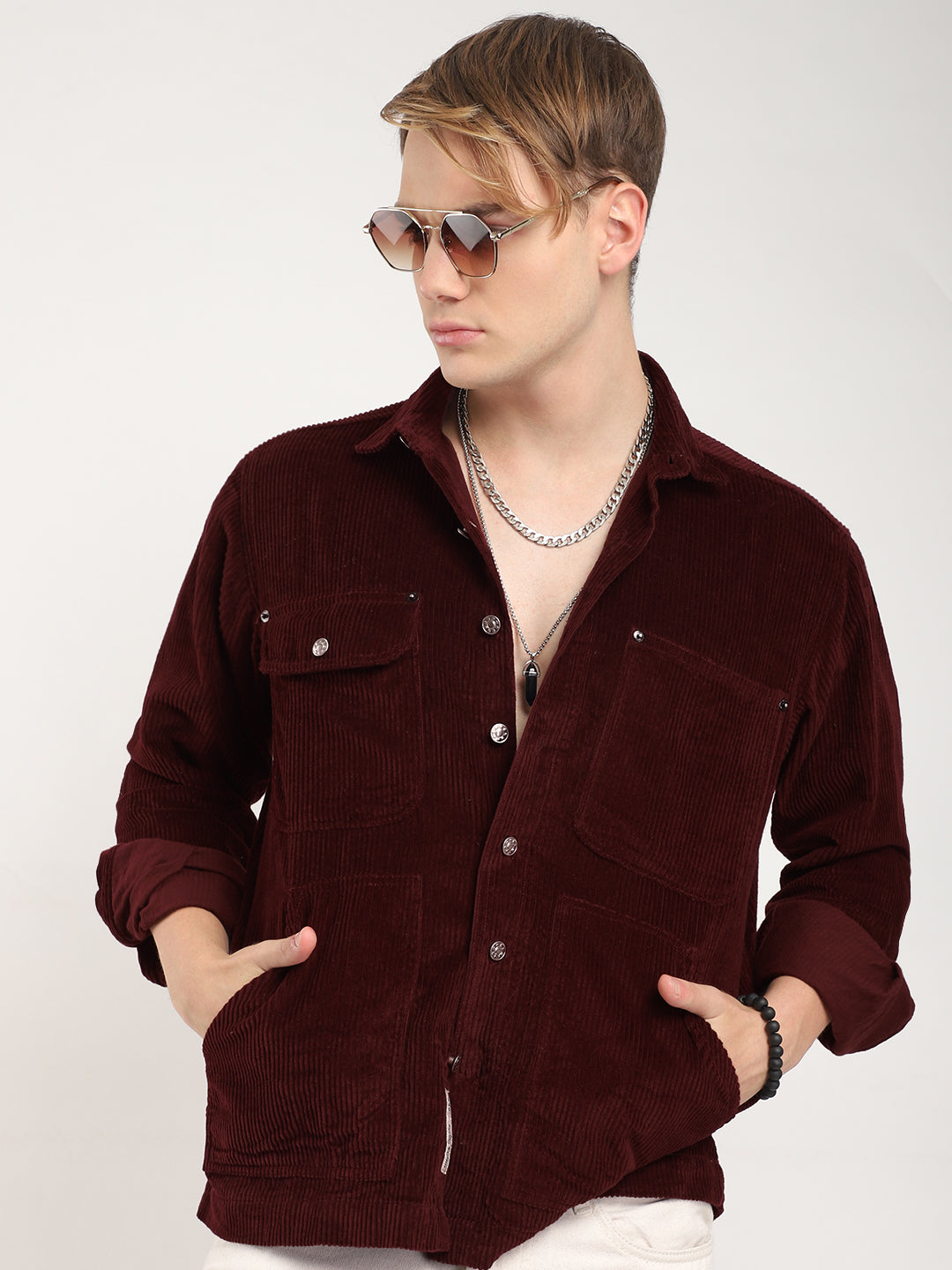 Prime Fit Corduroy Maroon Shacket