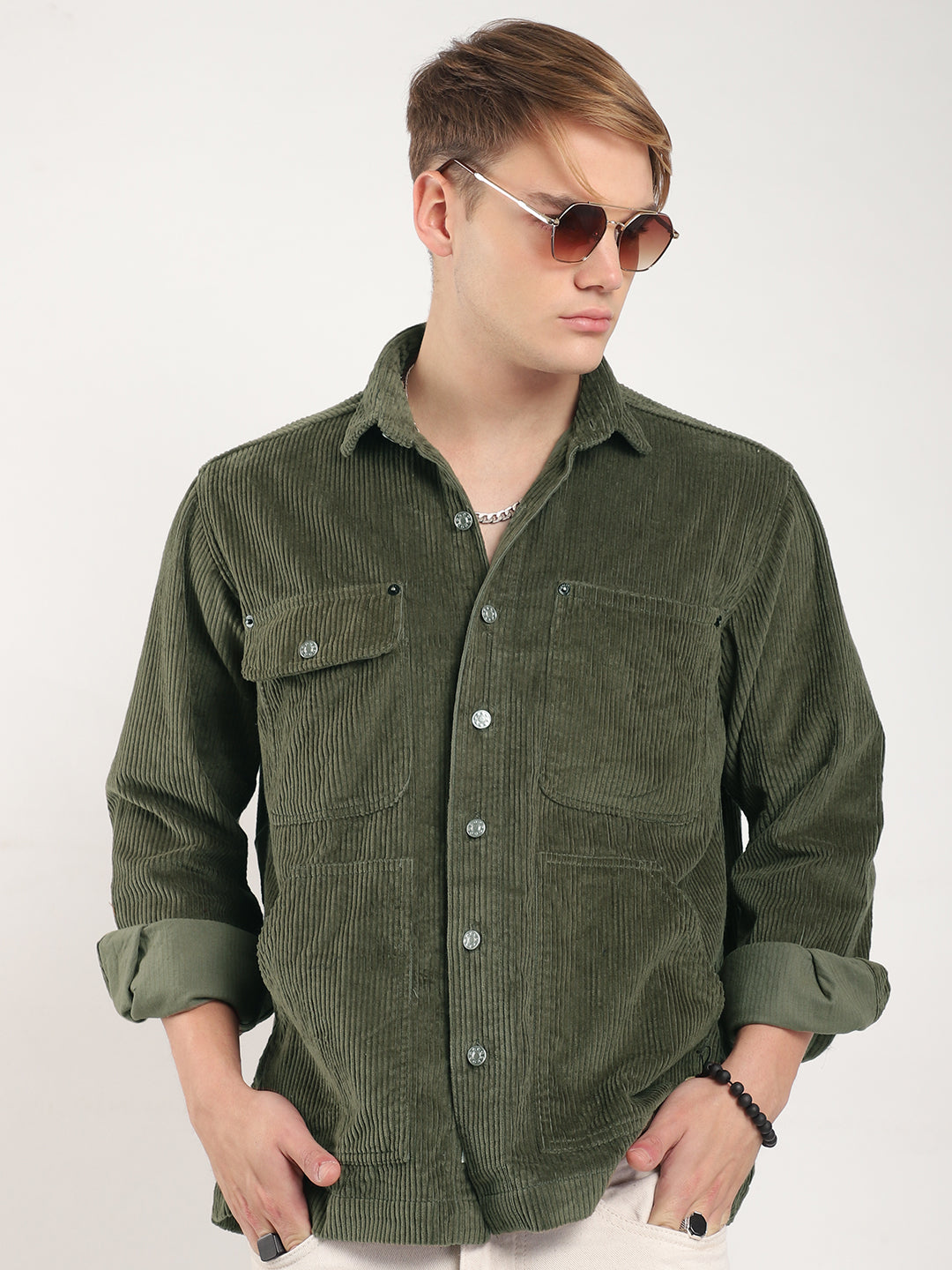 Prime Fit Corduroy Olive Shacket