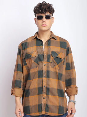 Regal Sets Rust Washed Check Full Sleeve Shirt