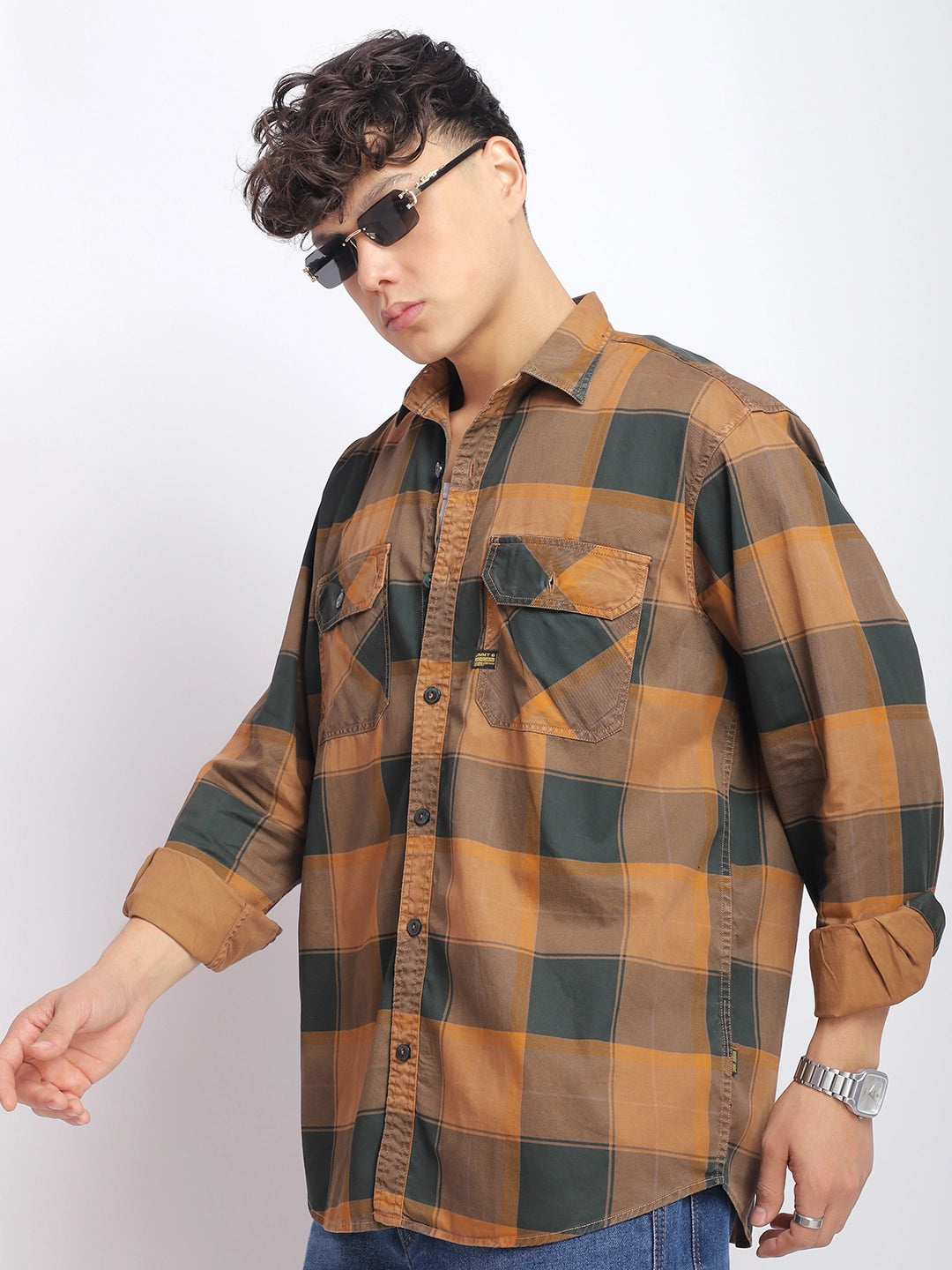 Regal Sets Rust Washed Check Full Sleeve Shirt