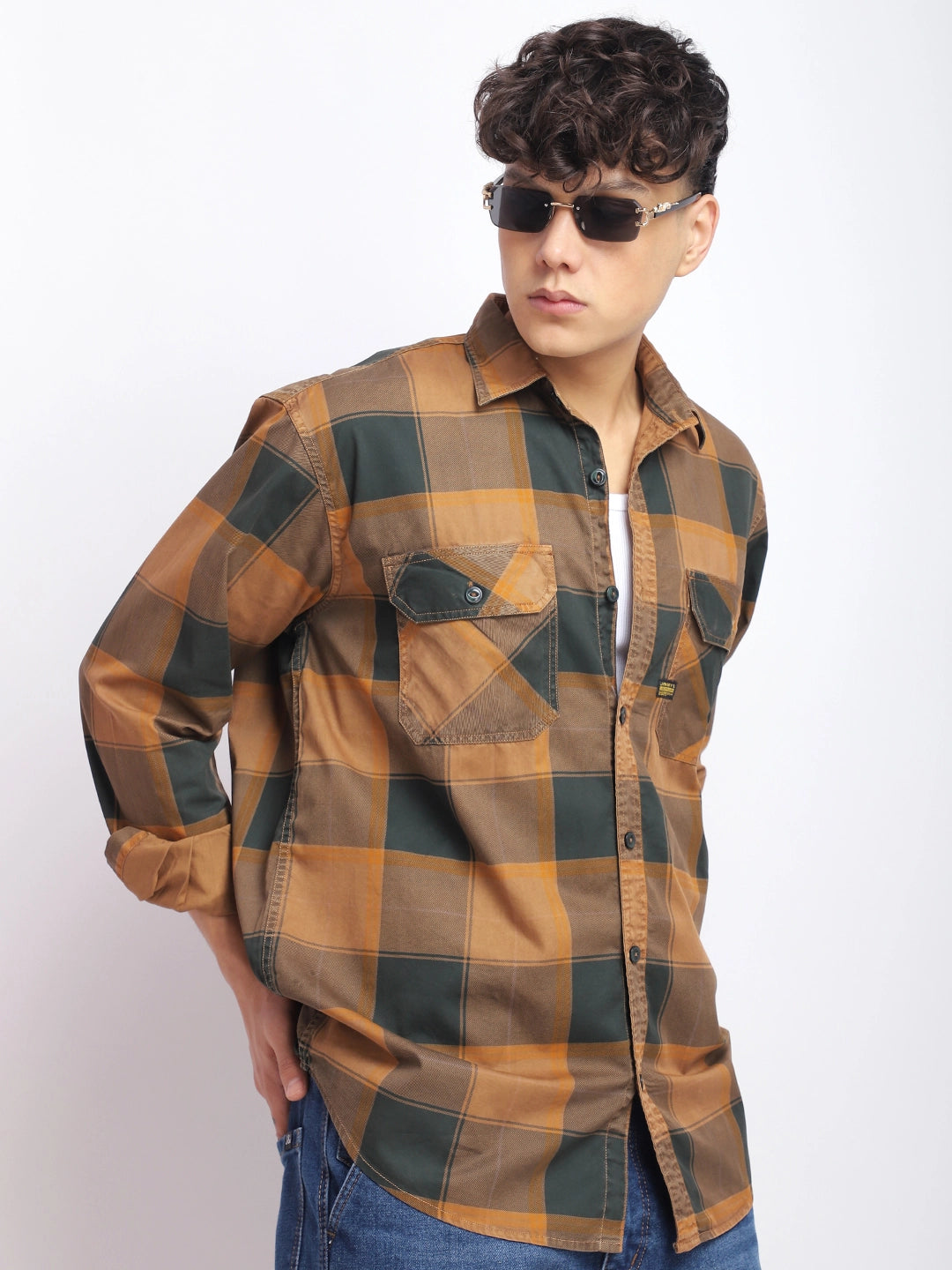 Regal Sets Rust Washed Check Full Sleeve Shirt