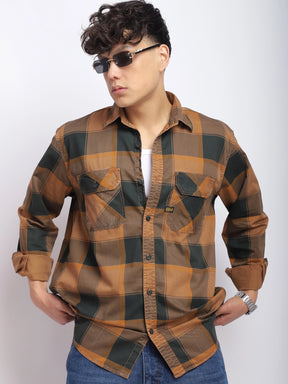 Regal Sets Rust Washed Check Full Sleeve Shirt