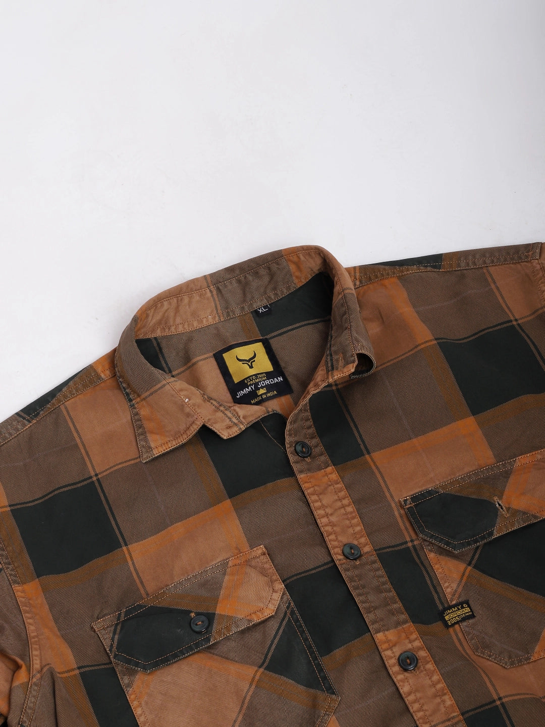 Regal Sets Rust Washed Check Full Sleeve Shirt