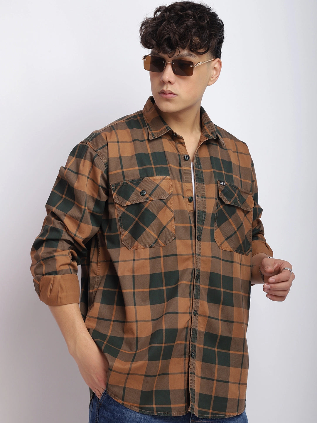 Borough Lane Rust Washed Check Full Sleeve Shirt