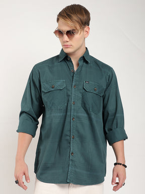 Scarlet Draying Washed Deep Green Check Full Sleeve Shirt